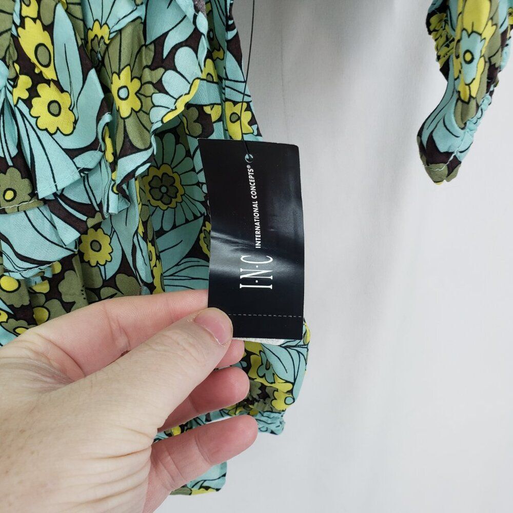 INC International Concepts Blue Floral Button Front Top Small Casual (AR) - Picture 2 of 7